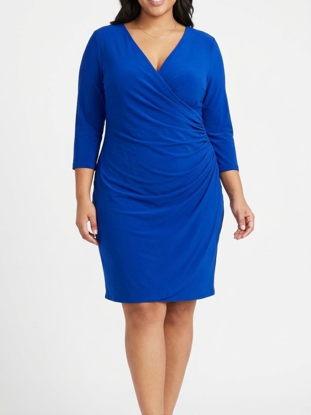 16 Ralph Lauren Cobalt Blue Faux-Wrap Midi Dress Plus Size
